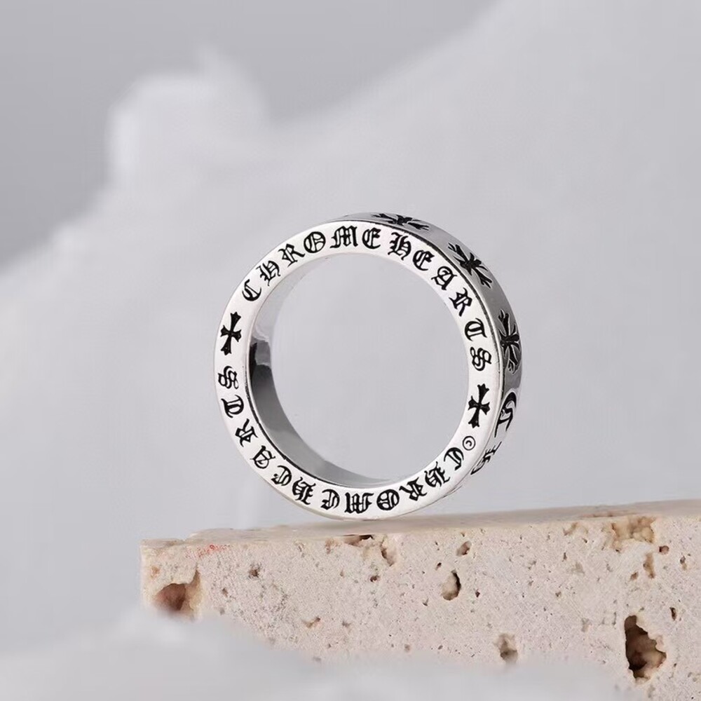 Chrome Hearts Scroll Engraved Silver Ring
